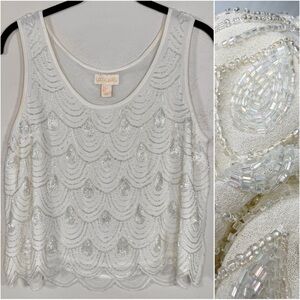 Anthropologie Lucy & Laurel Hand Beaded Embellished Scalloped Design Tank Top